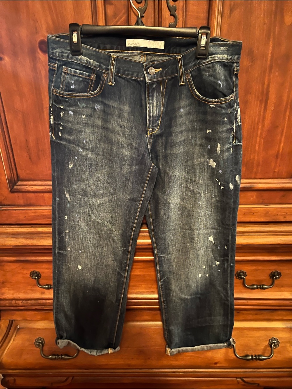 Old Navy Women’s Relaxed Dark Blue Paint-Splatter Jeans. Never Worn